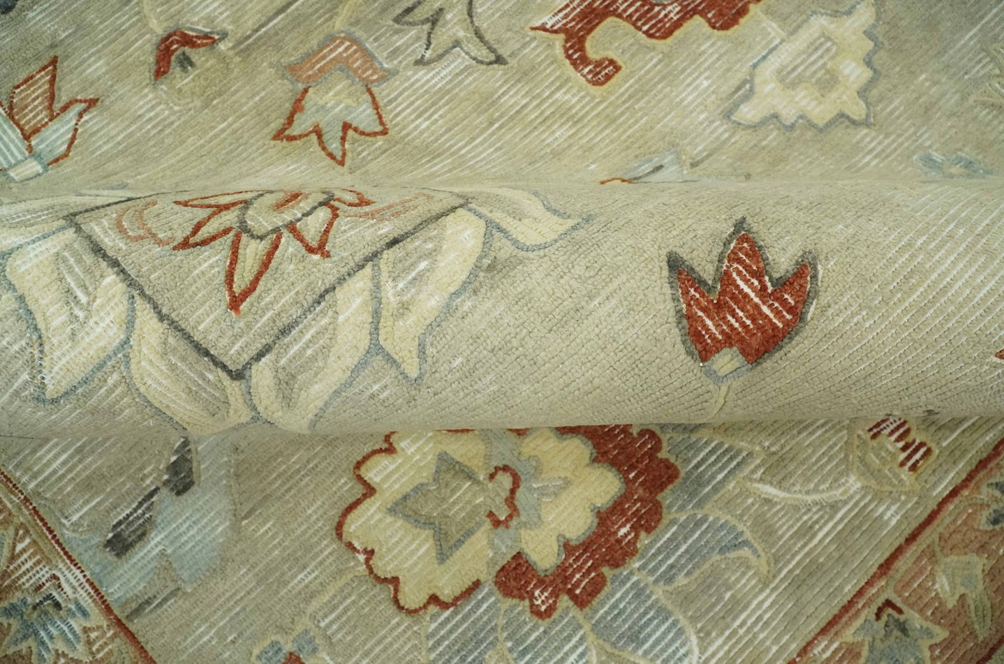 Traditional Floral 8x10 Beige Hand Tufted Oriental distressed wool area rug - The Rug Decor