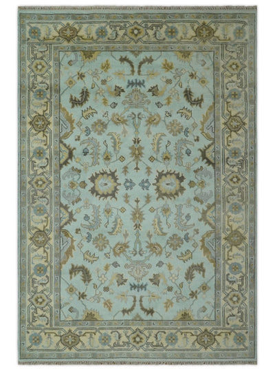 Traditional Floral Aqua, Beige and Taupe Hand Knotted 6x9 wool area rug - The Rug Decor