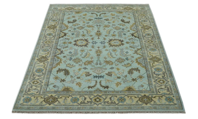 Traditional Floral Aqua, Beige and Taupe Hand Knotted 6x9 wool area rug - The Rug Decor