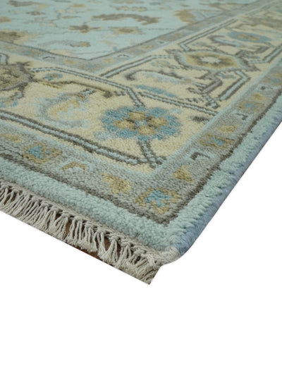 Traditional Floral Aqua, Beige and Taupe Hand Knotted 6x9 wool area rug - The Rug Decor