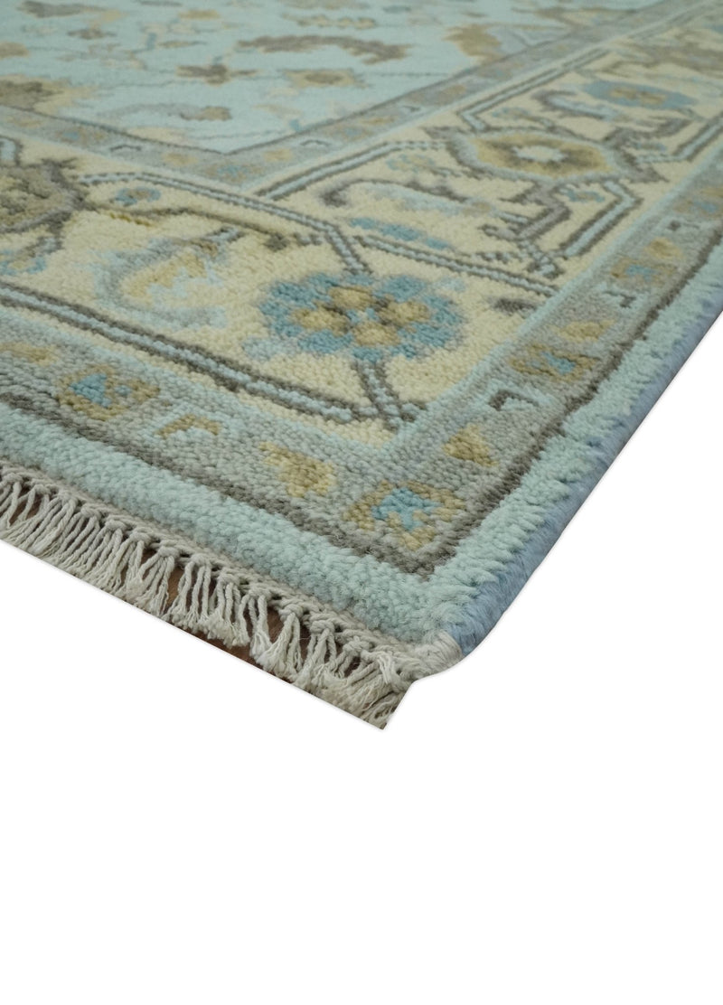 Traditional Floral Aqua, Beige and Taupe Hand Knotted 6x9 wool area rug - The Rug Decor