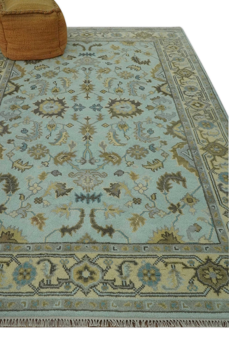 Traditional Floral Aqua, Beige and Taupe Hand Knotted 6x9 wool area rug - The Rug Decor