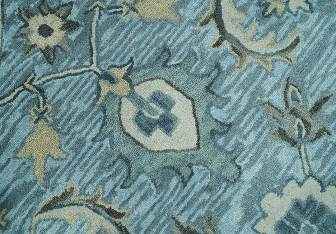 Traditional Floral Aqua, Gray and Beige Hand Tufted Multi size wool area rug - The Rug Decor