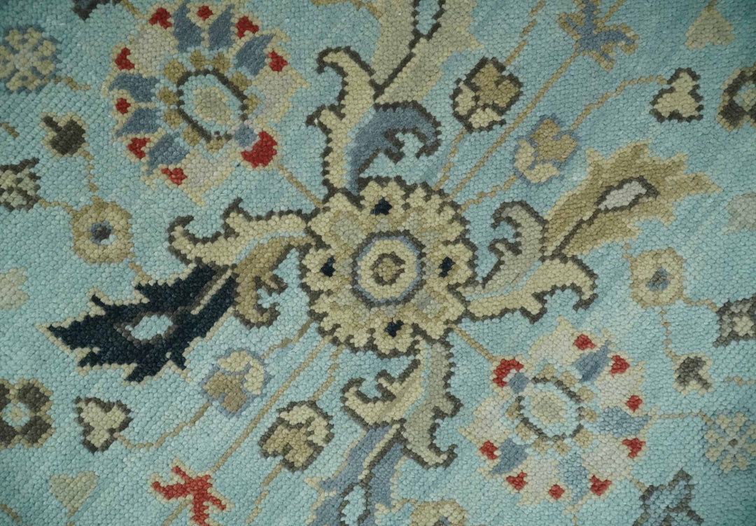Traditional Floral Aqua, Ivory and Beige Oriental Oushak Multi size wool Area Rug - The Rug Decor