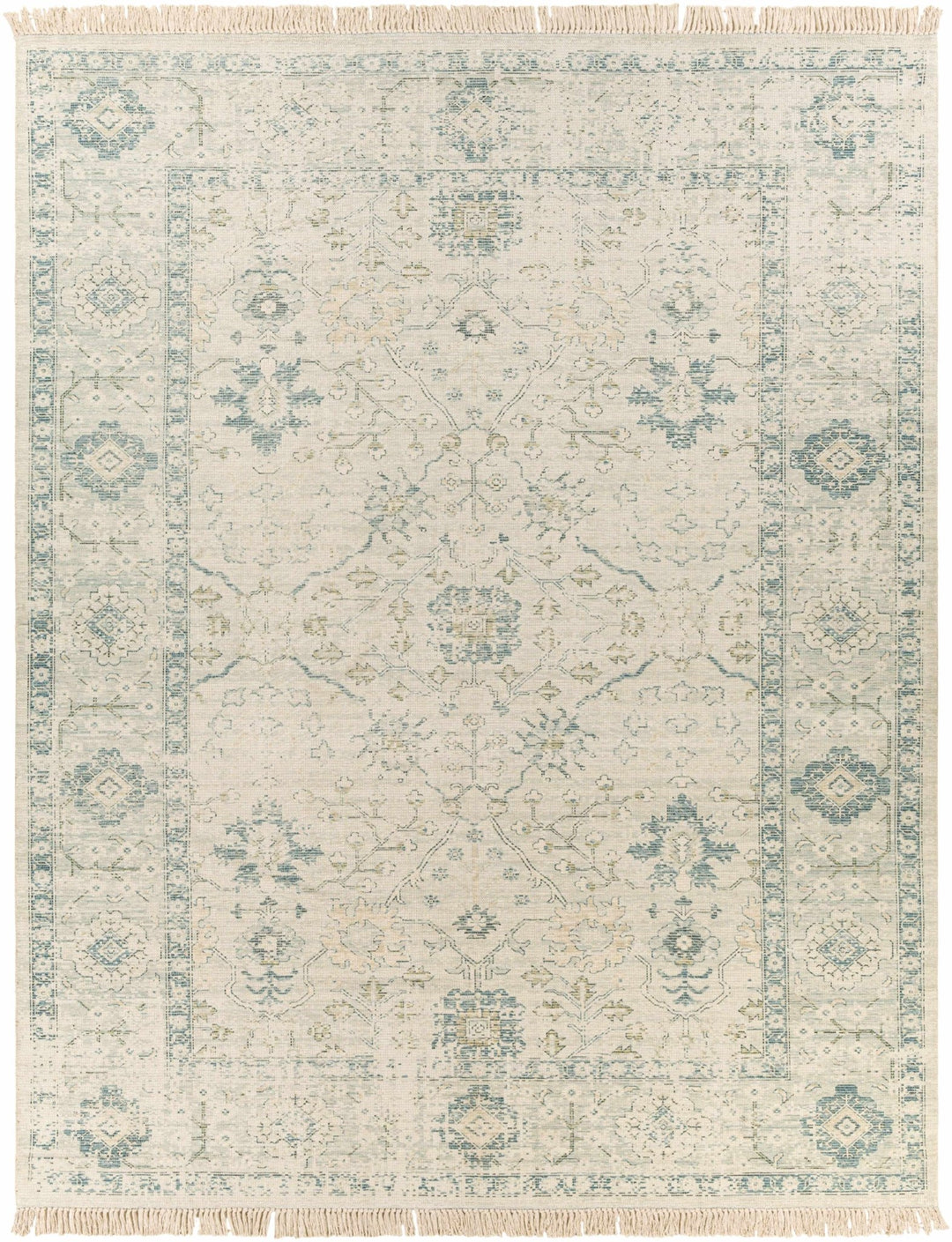 Traditional Floral Beige and Green Hand Woven Oriental area rug - The Rug Decor