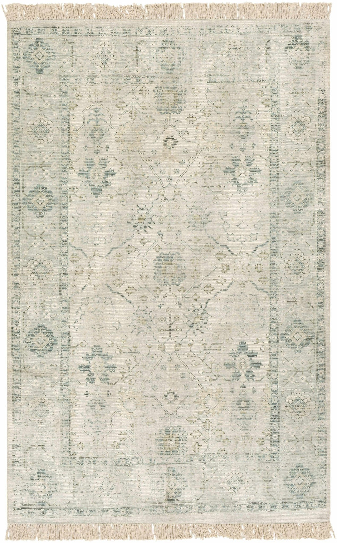 Traditional Floral Beige and Green Hand Woven Oriental area rug - The Rug Decor