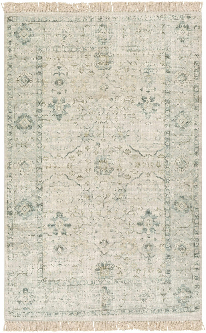 Traditional Floral Beige and Green Hand Woven Oriental area rug - The Rug Decor