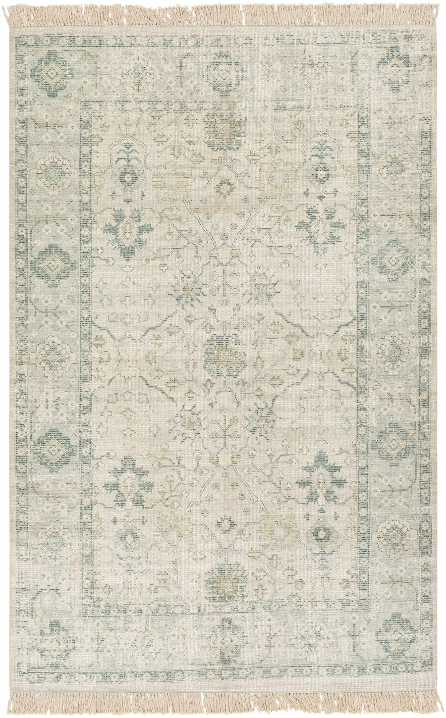 Traditional Floral Beige and Green Hand Woven Oriental area rug - The Rug Decor