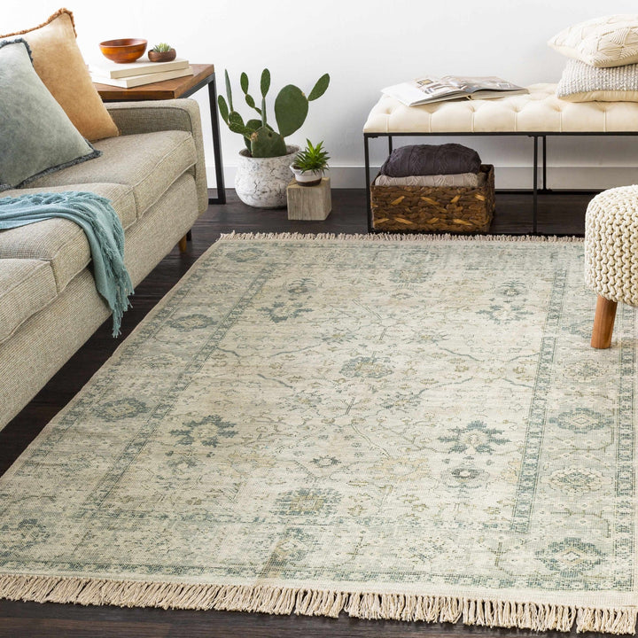 Traditional Floral Beige and Green Hand Woven Oriental area rug - The Rug Decor