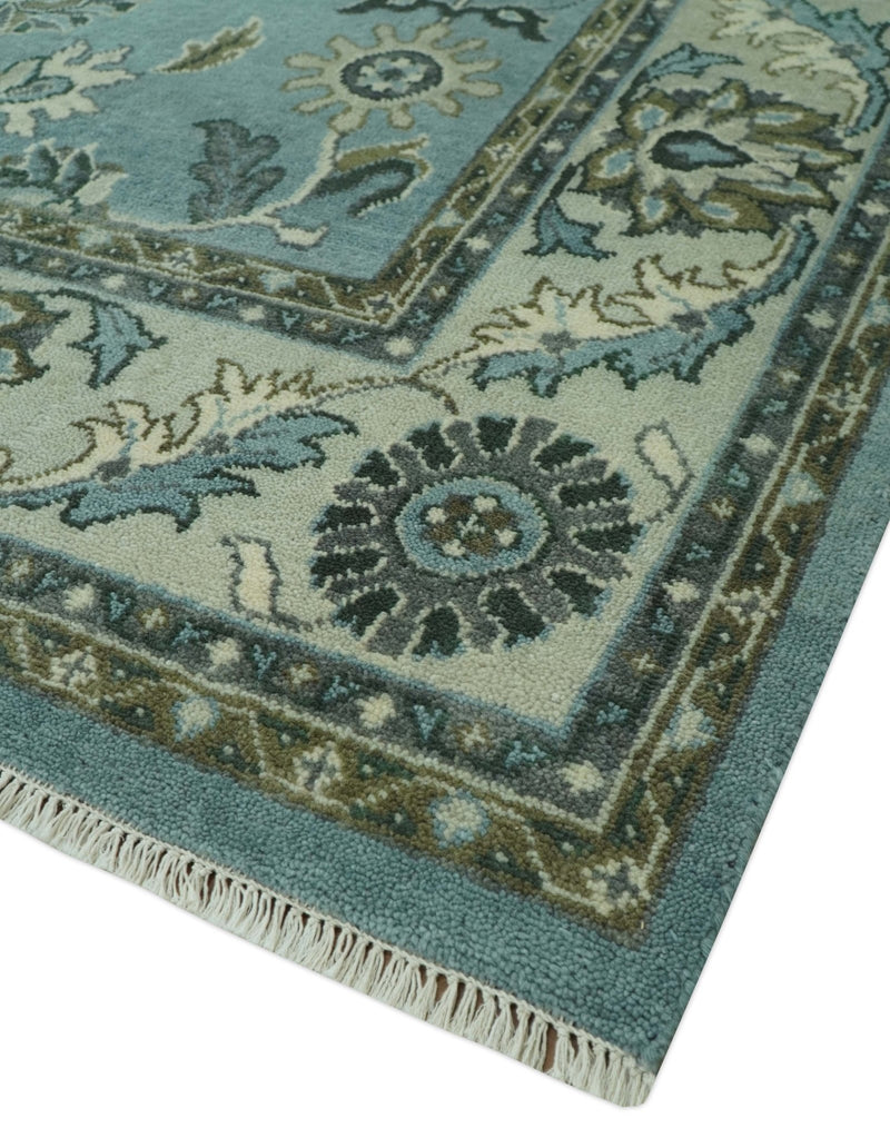 Traditional Floral Blue and Beige 8X10 Antique Style Hand Knotted Wool Rug - The Rug Decor