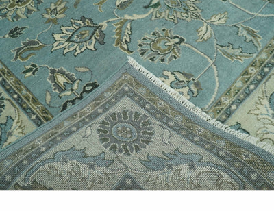 Traditional Floral Blue and Beige 8X10 Antique Style Hand Knotted Wool Rug - The Rug Decor