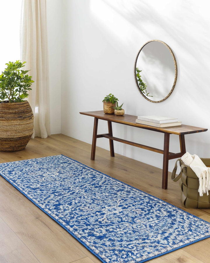 Traditional Floral Blue and Ivory Medallion Turkish Design Area rug - The Rug Decor