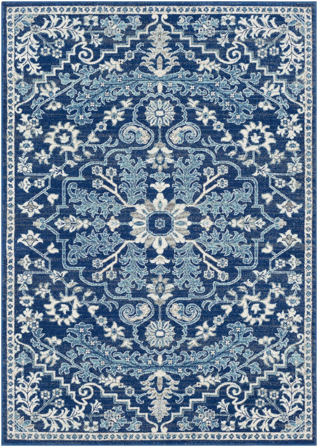 Traditional Floral Blue and Ivory Medallion Turkish Design Area rug - The Rug Decor