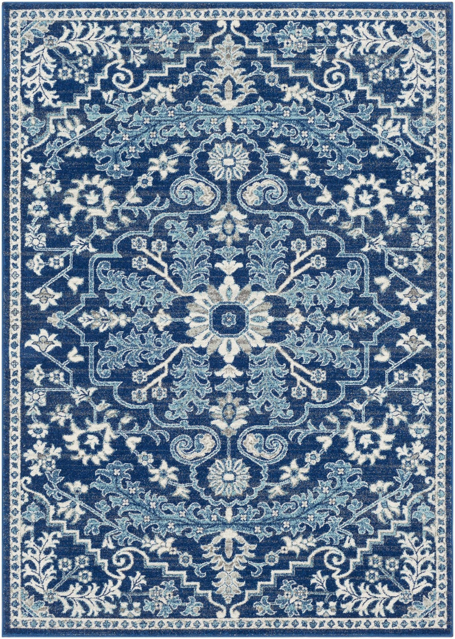 Traditional Floral Blue and Ivory Medallion Turkish Design Area rug - The Rug Decor