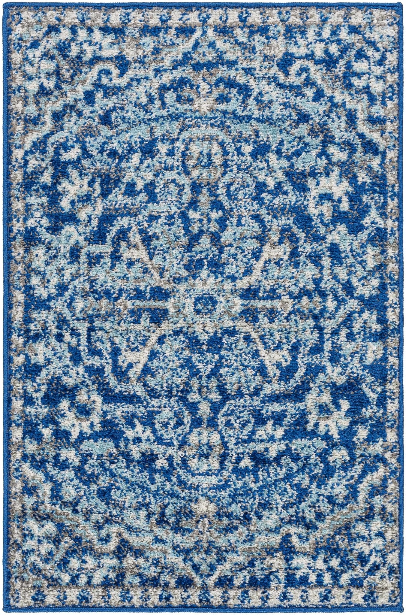 Traditional Floral Blue and Ivory Medallion Turkish Design Area rug - The Rug Decor