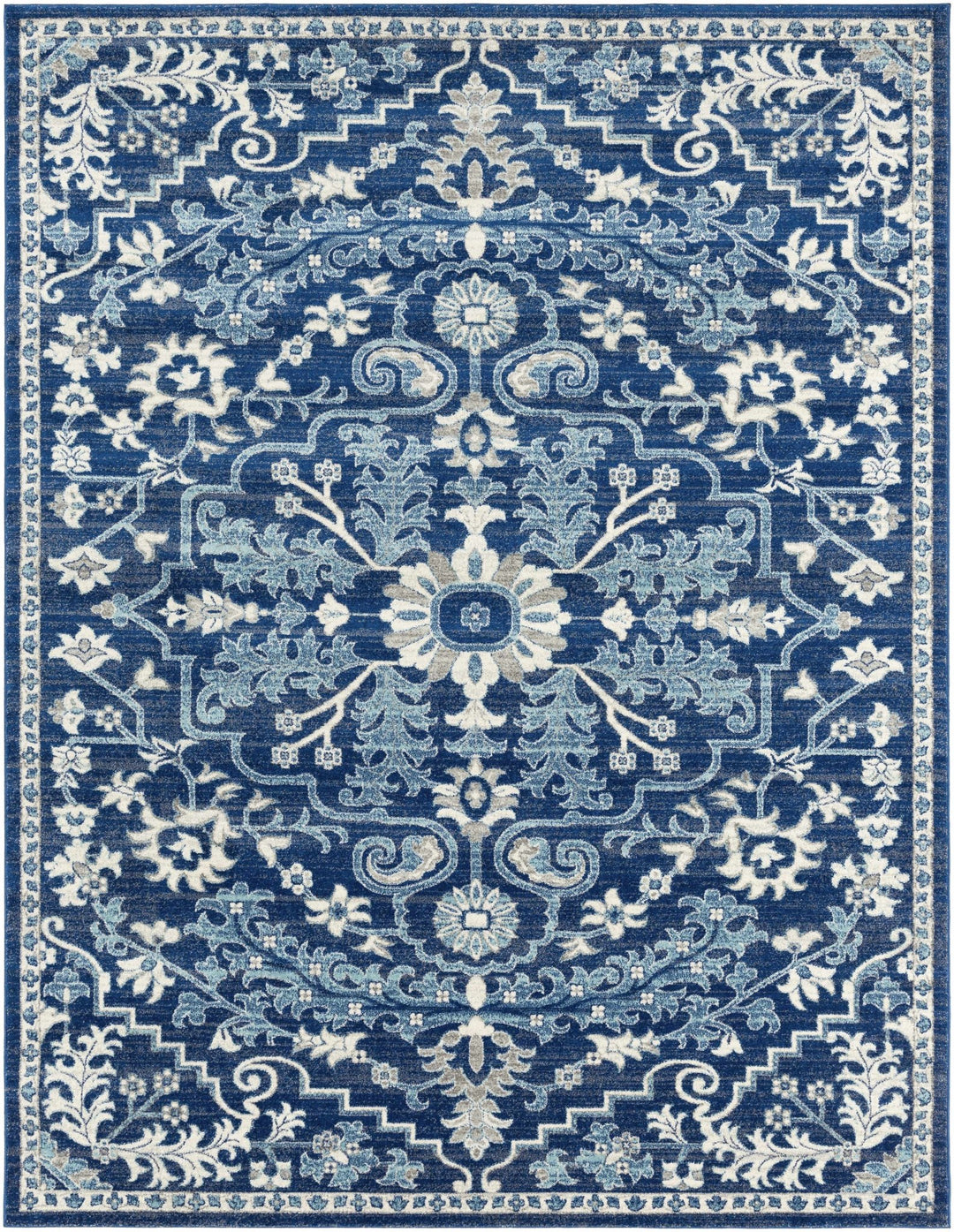Traditional Floral Blue and Ivory Medallion Turkish Design Area rug - The Rug Decor