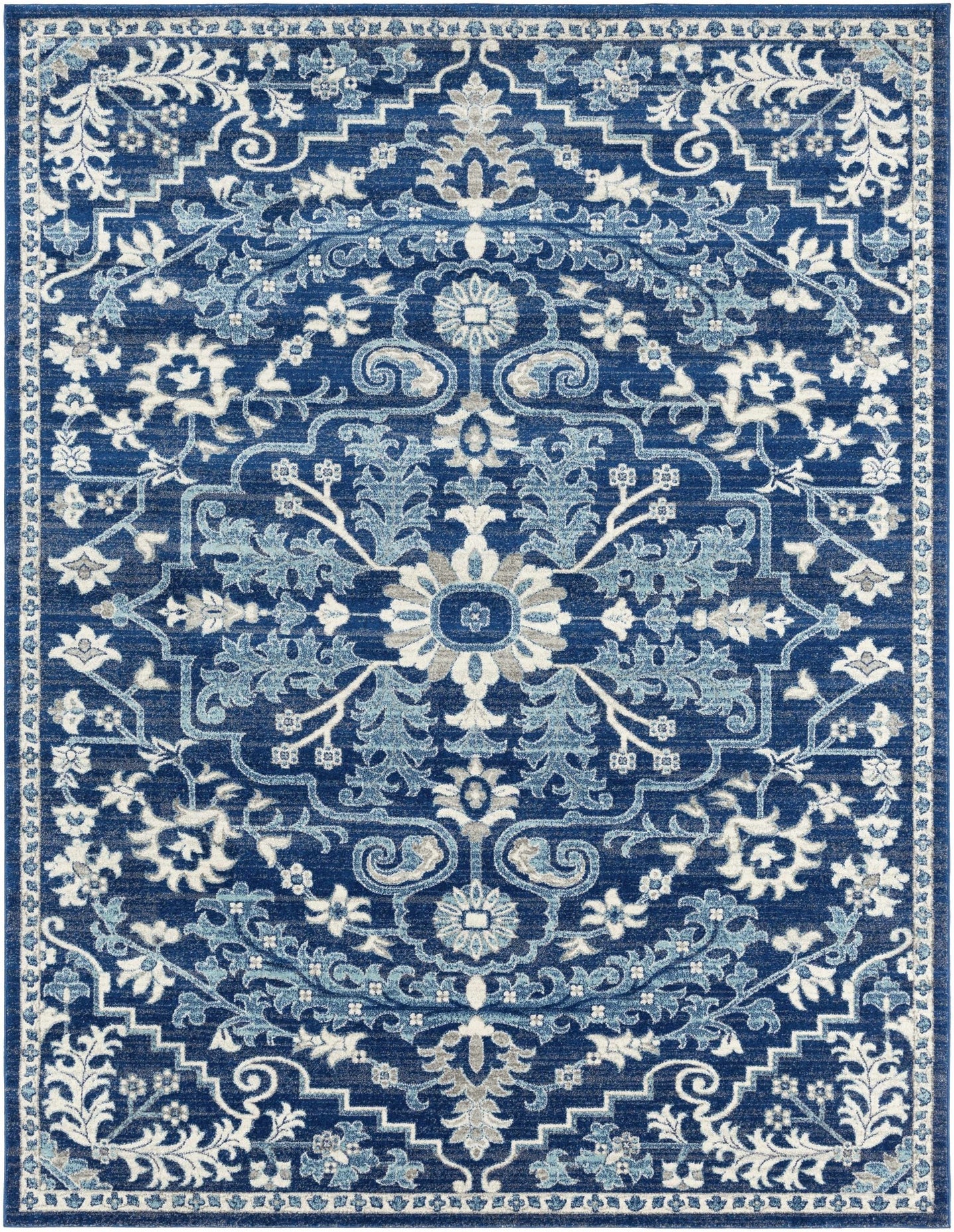 Traditional Floral Blue and Ivory Medallion Turkish Design Area rug - The Rug Decor