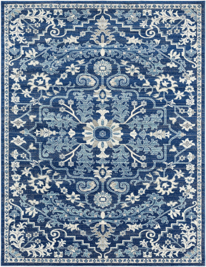 Traditional Floral Blue and Ivory Medallion Turkish Design Area rug - The Rug Decor
