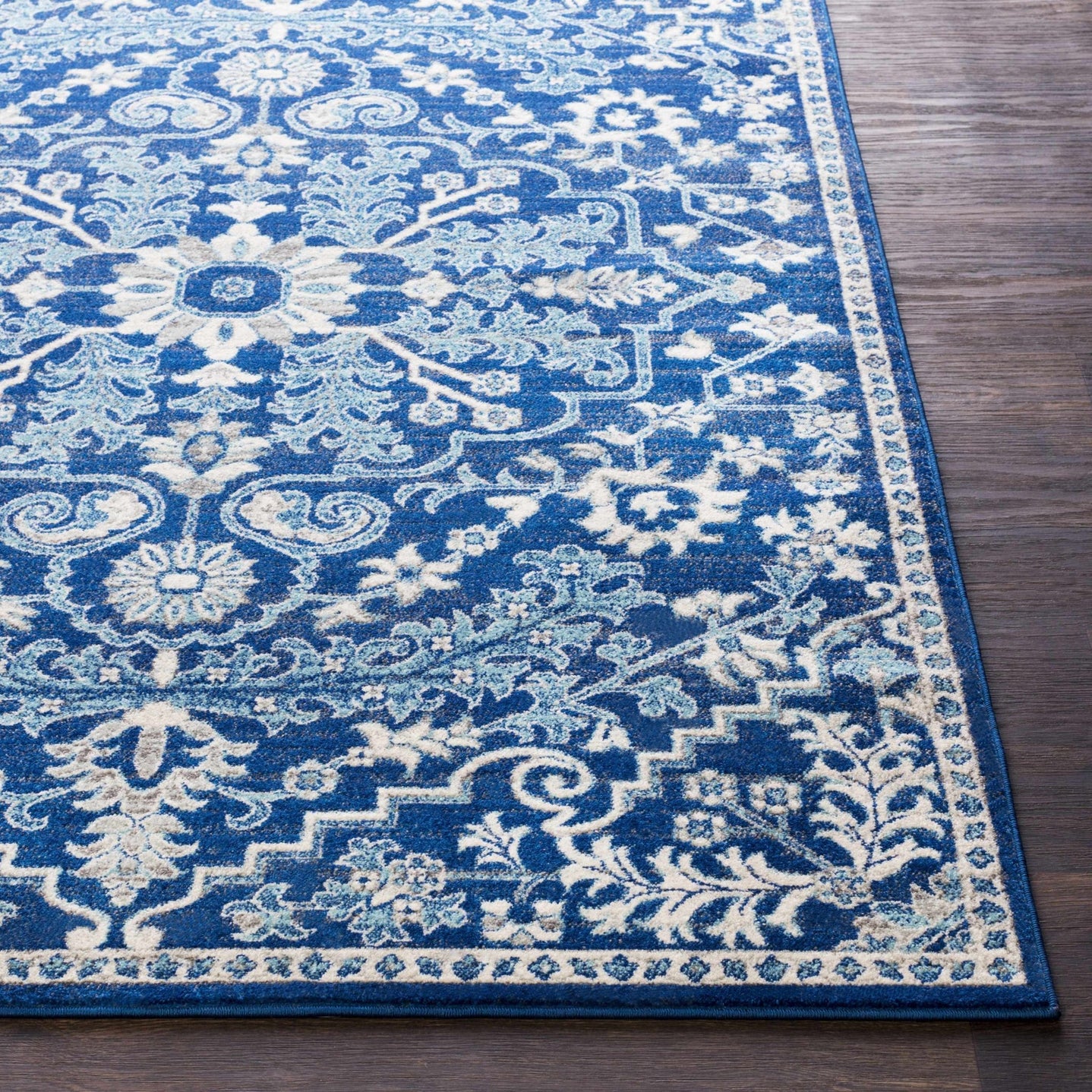 Traditional Floral Blue and Ivory Medallion Turkish Design Area rug - The Rug Decor