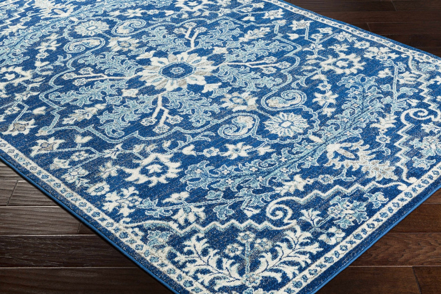 Traditional Floral Blue and Ivory Medallion Turkish Design Area rug - The Rug Decor