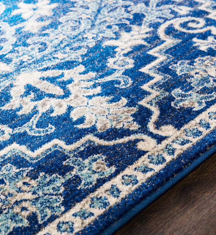 Traditional Floral Blue and Ivory Medallion Turkish Design Area rug - The Rug Decor
