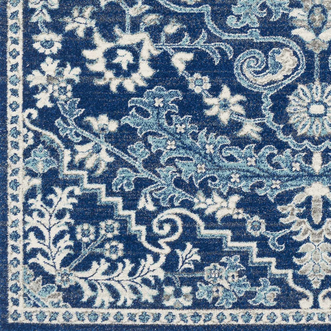 Traditional Floral Blue and Ivory Medallion Turkish Design Area rug - The Rug Decor