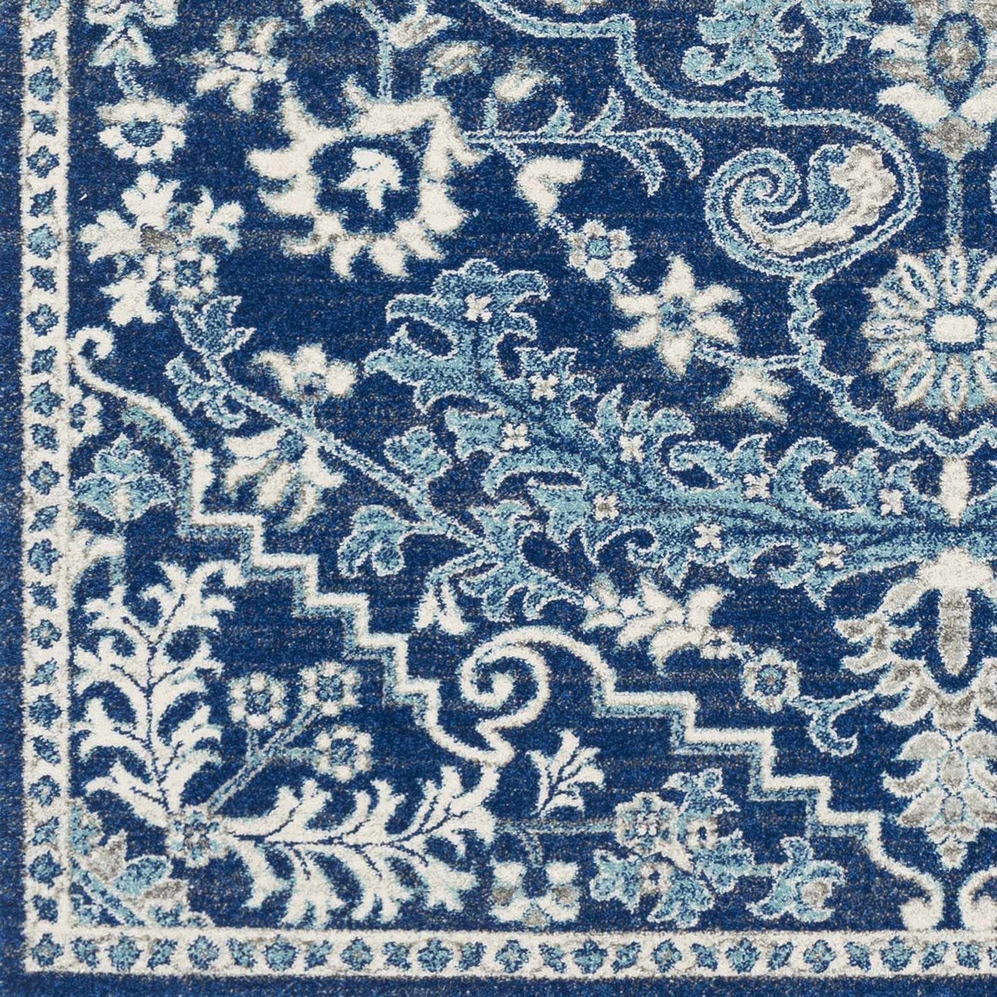 Traditional Floral Blue and Ivory Medallion Turkish Design Area rug - The Rug Decor
