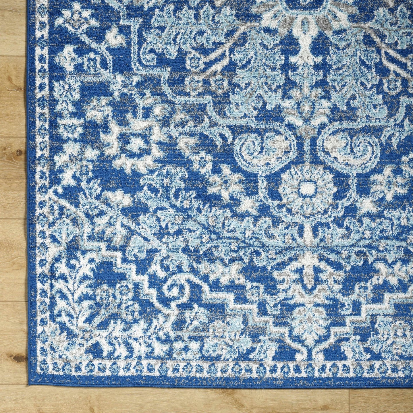 Traditional Floral Blue and Ivory Medallion Turkish Design Area rug - The Rug Decor