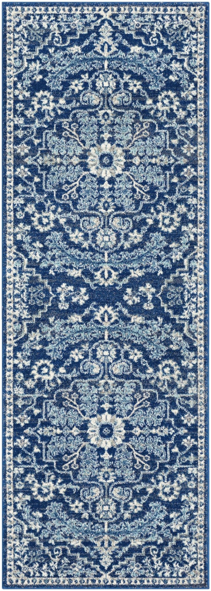 Traditional Floral Blue and Ivory Medallion Turkish Design Area rug - The Rug Decor