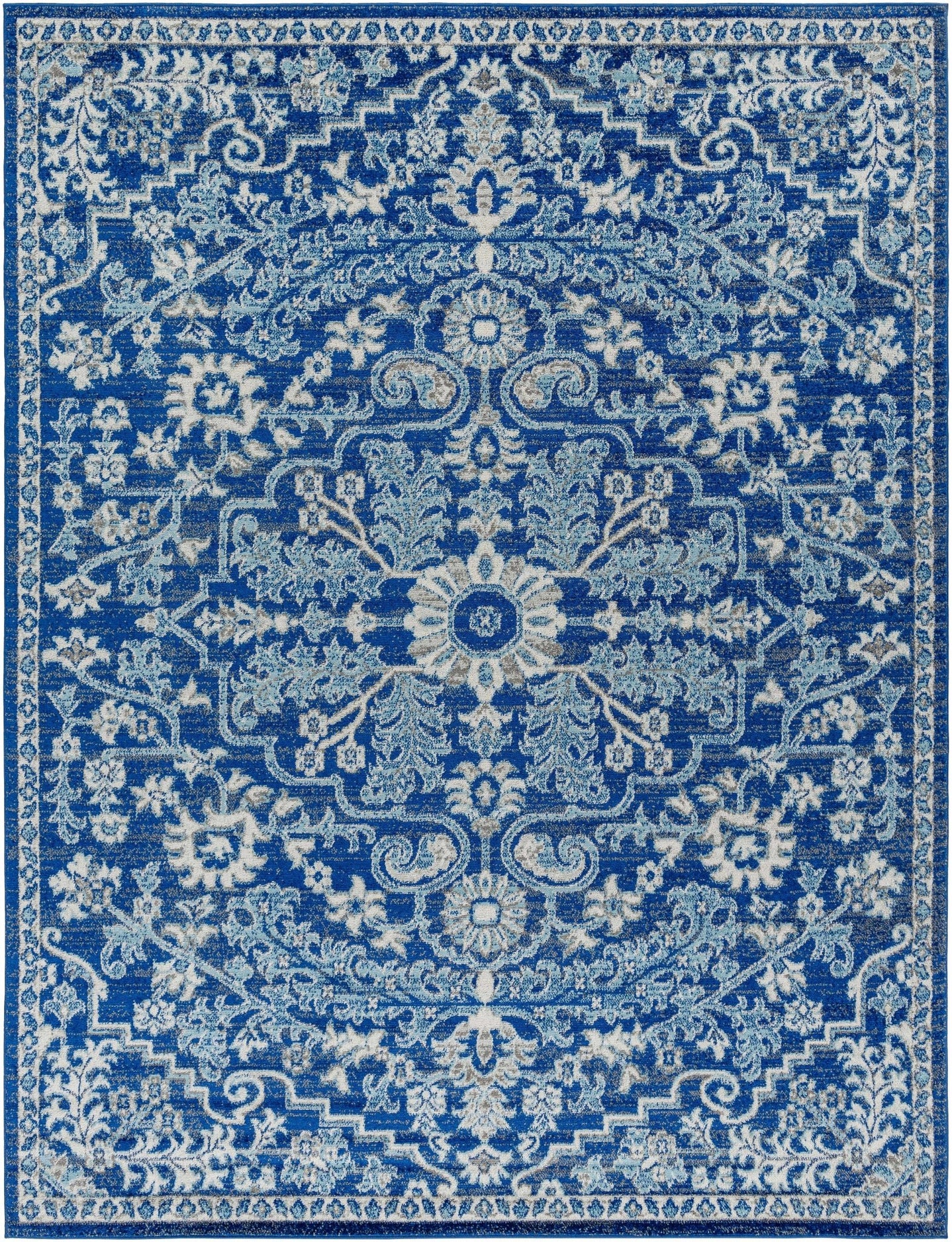 Traditional Floral Blue and Ivory Medallion Turkish Design Area rug - The Rug Decor