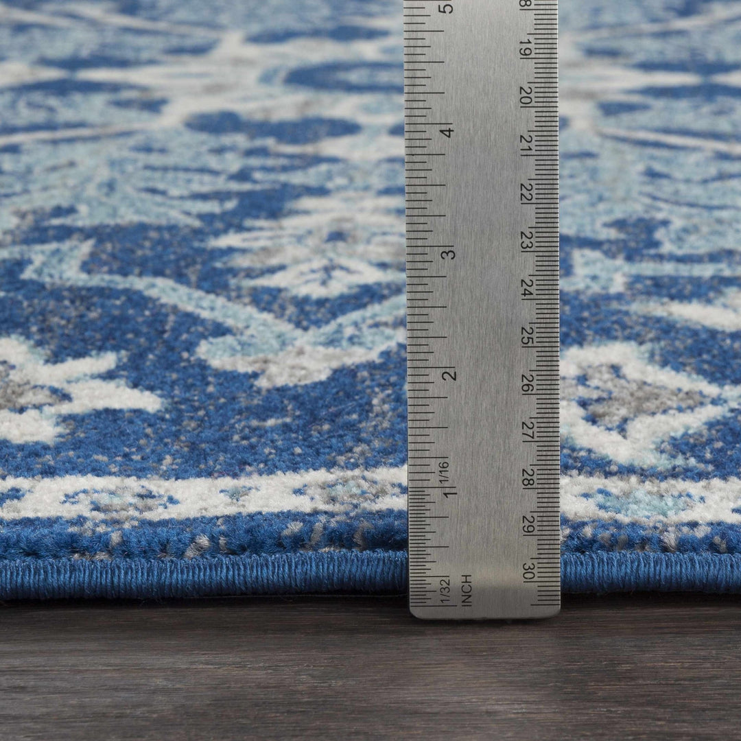 Traditional Floral Blue and Ivory Medallion Turkish Design Area rug - The Rug Decor