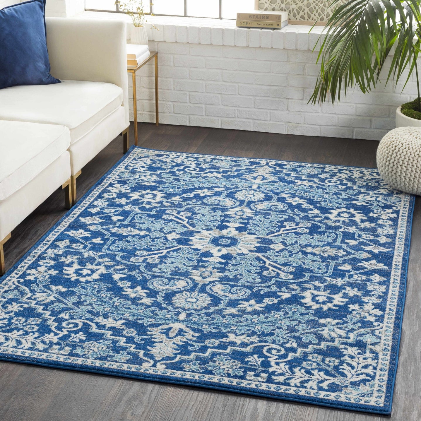 Traditional Floral Blue and Ivory Medallion Turkish Design Area rug - The Rug Decor