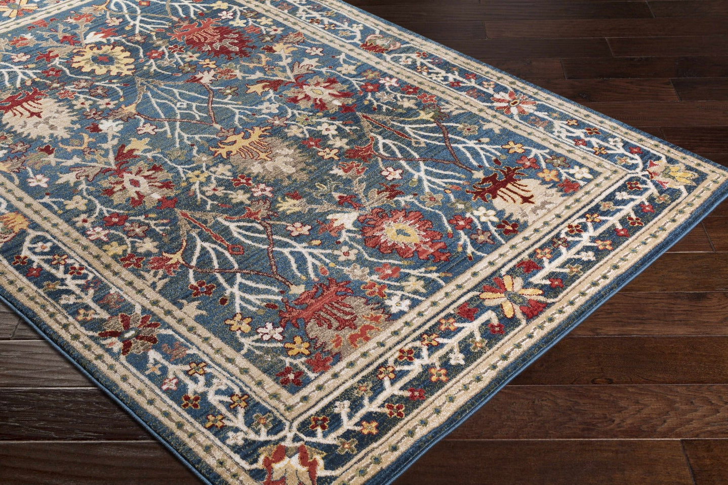 Traditional Floral Blue, Rust and Ivory Oriental Oushak area rug - The Rug Decor