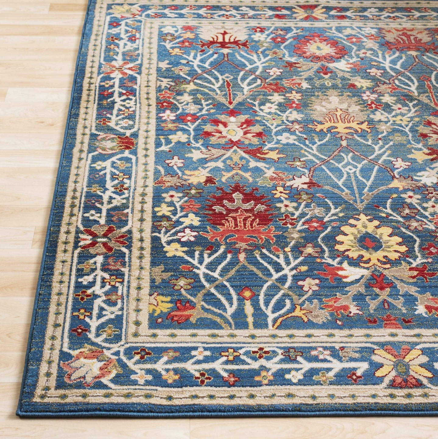 Traditional Floral Blue, Rust and Ivory Oriental Oushak area rug - The Rug Decor