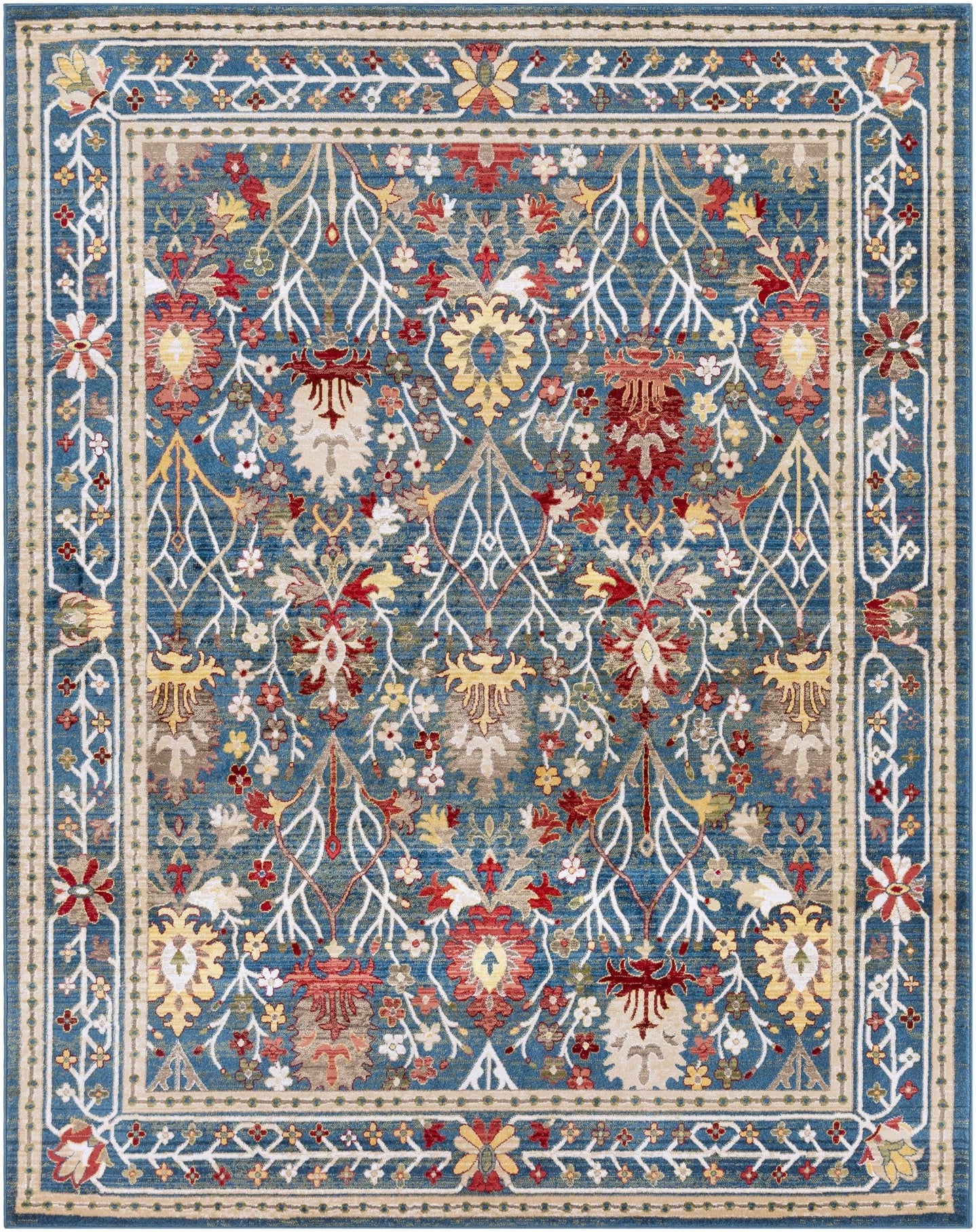 Traditional Floral Blue, Rust and Ivory Oriental Oushak area rug - The Rug Decor