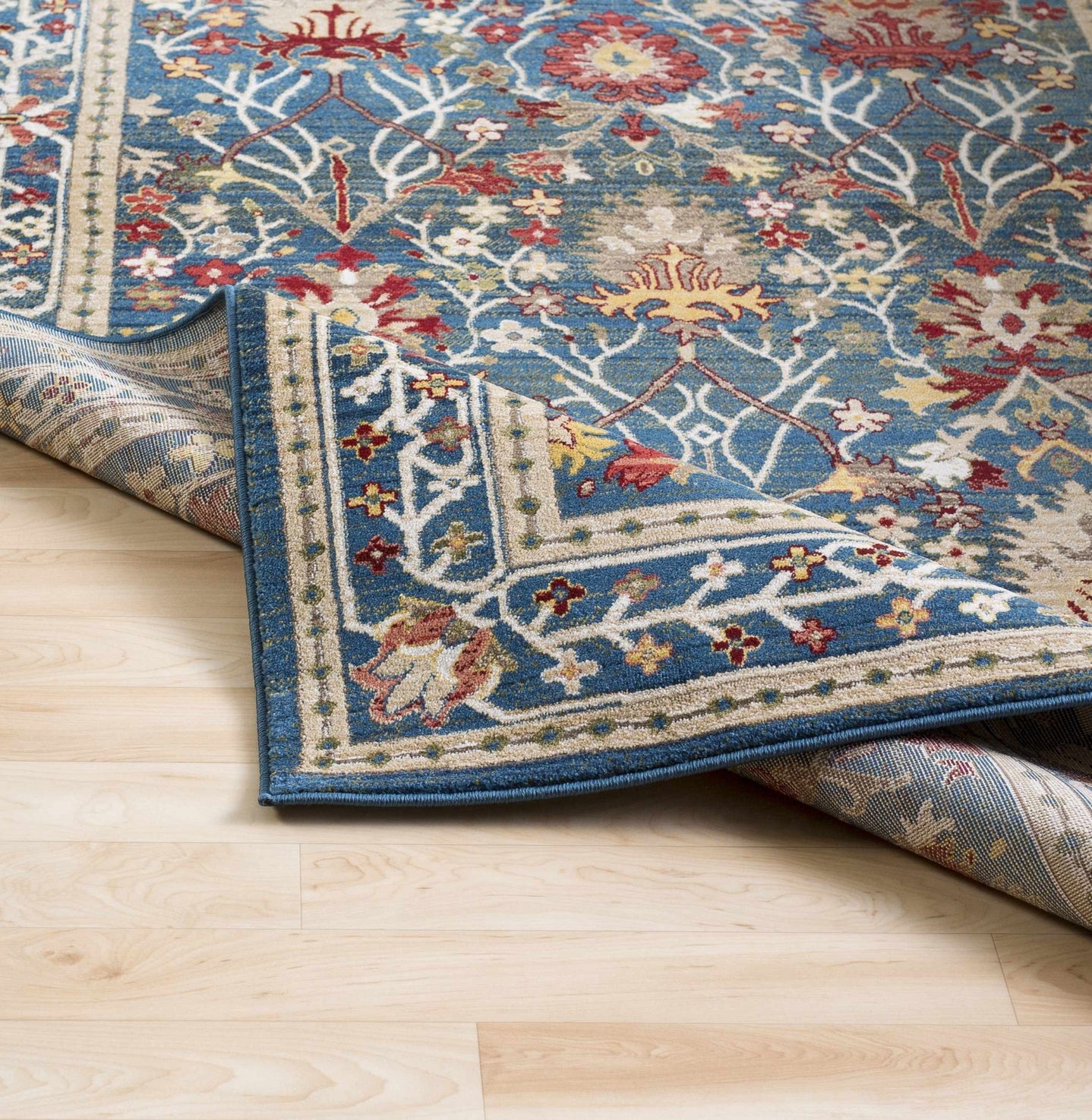 Traditional Floral Blue, Rust and Ivory Oriental Oushak area rug - The Rug Decor