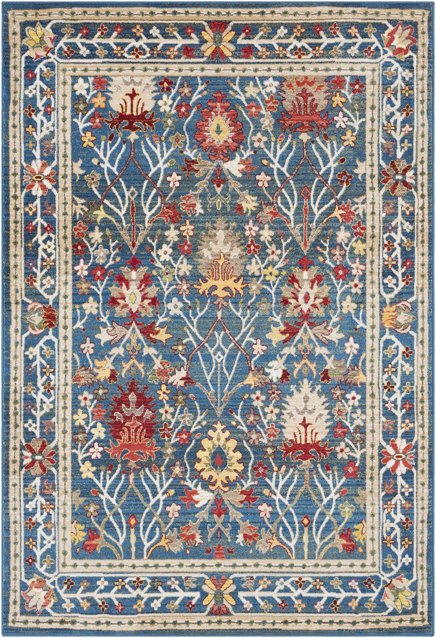Traditional Floral Blue, Rust and Ivory Oriental Oushak area rug - The Rug Decor