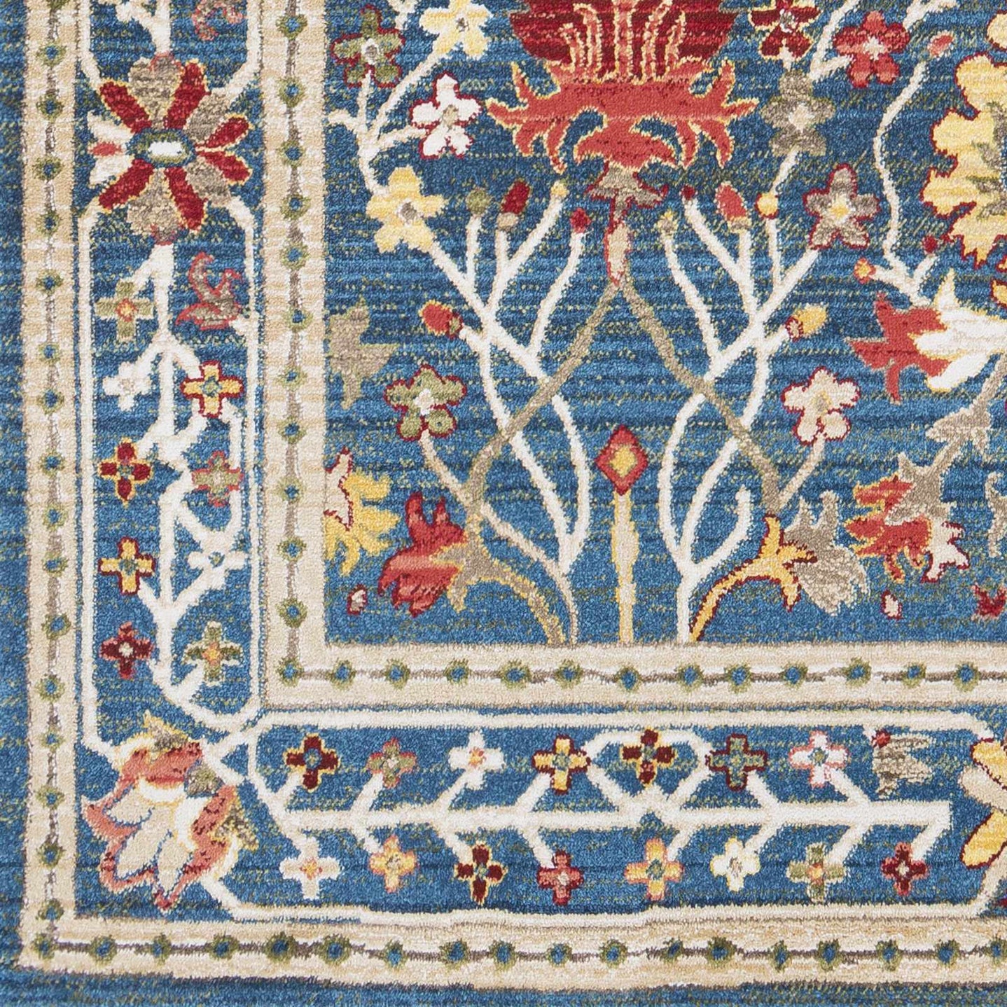 Traditional Floral Blue, Rust and Ivory Oriental Oushak area rug - The Rug Decor