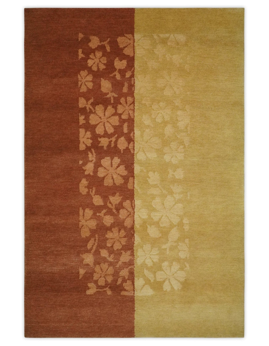 Traditional Floral Brown and Gold Hand knotted 4x6 wool Area Rug - The Rug Decor