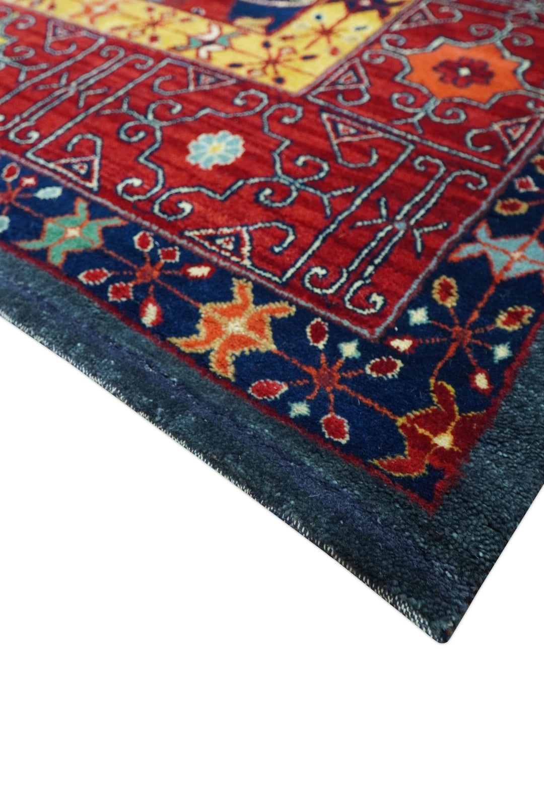 Traditional Floral Design Blue And Red 8x11 Hand Knotted wool Area Rug - The Rug Decor
