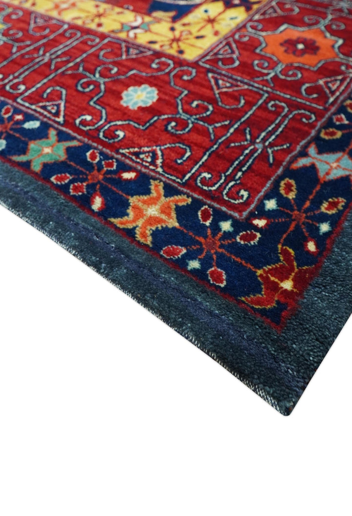 Traditional Floral Design Blue And Red 8x11 Hand Knotted wool Area Rug - The Rug Decor