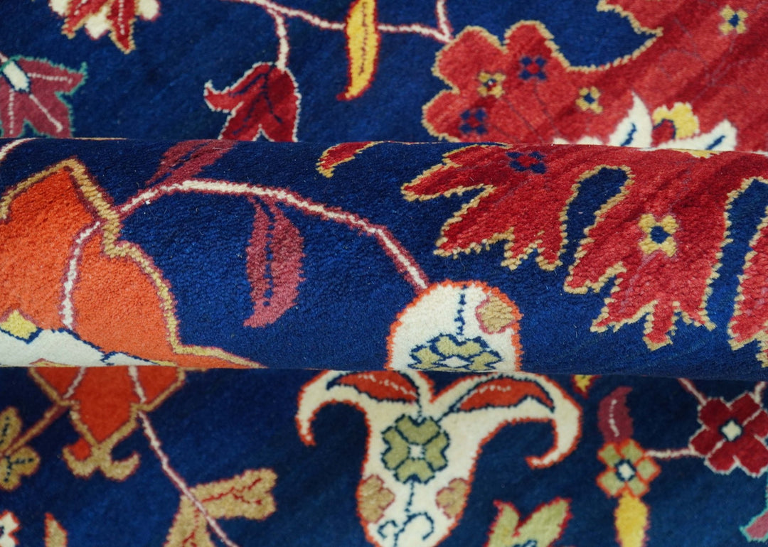 Traditional Floral Design Blue And Red 8x11 Hand Knotted wool Area Rug - The Rug Decor