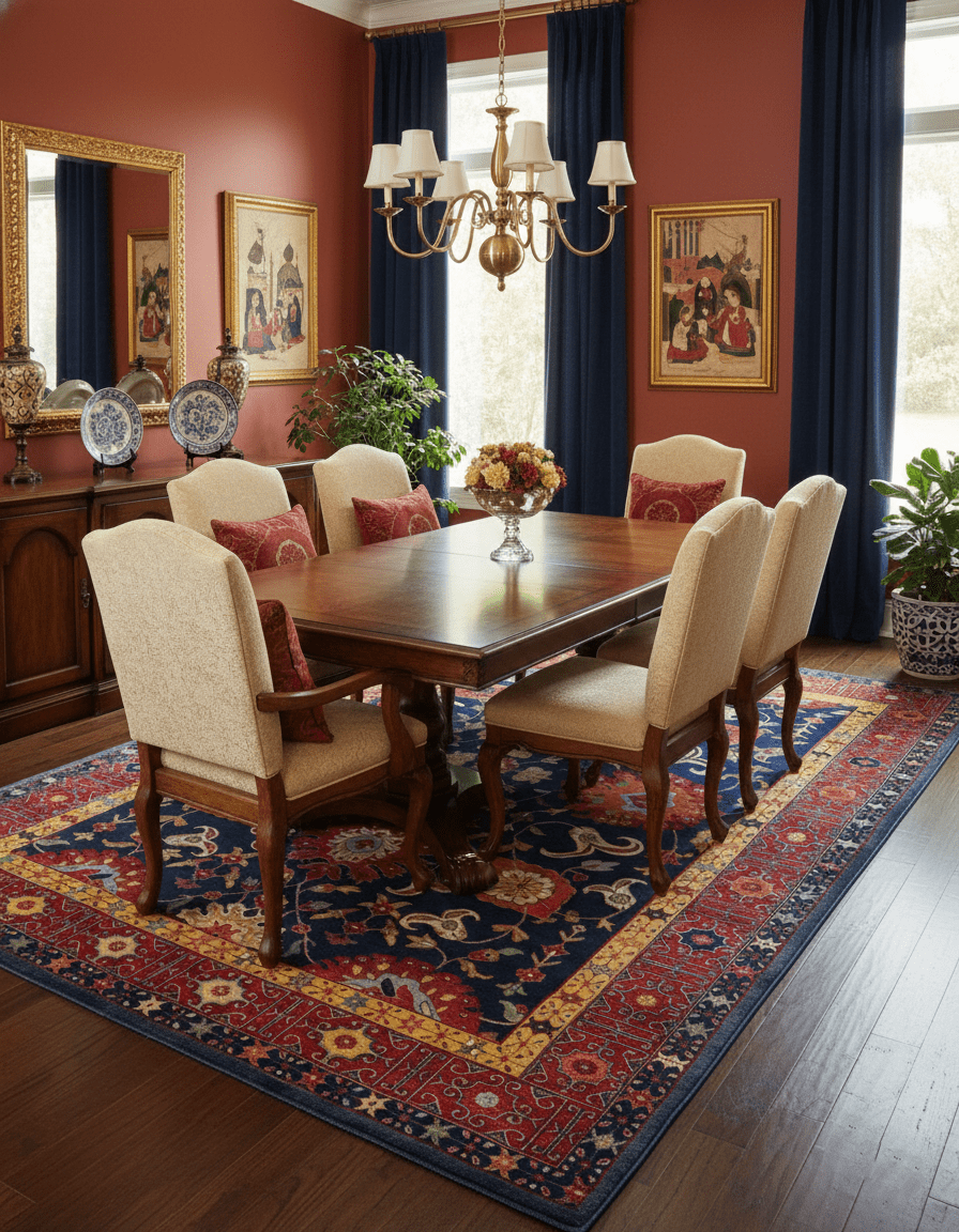 Traditional Floral Design Blue And Red 8x11 Hand Knotted wool Area Rug - The Rug Decor