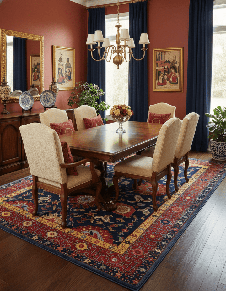 Traditional Floral Design Blue And Red 8x11 Hand Knotted wool Area Rug - The Rug Decor