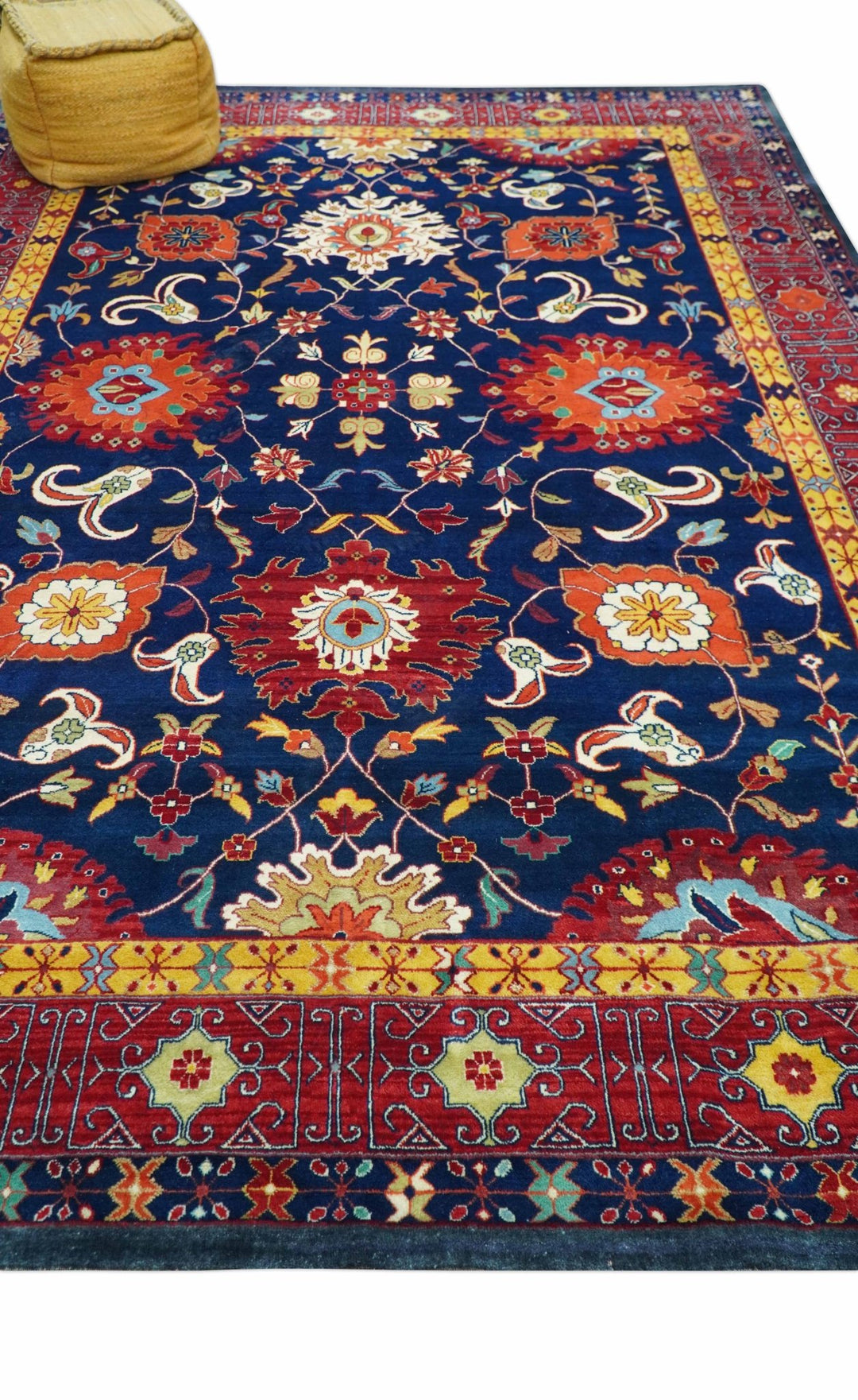 Traditional Floral Design Blue And Red 8x11 Hand Knotted wool Area Rug - The Rug Decor
