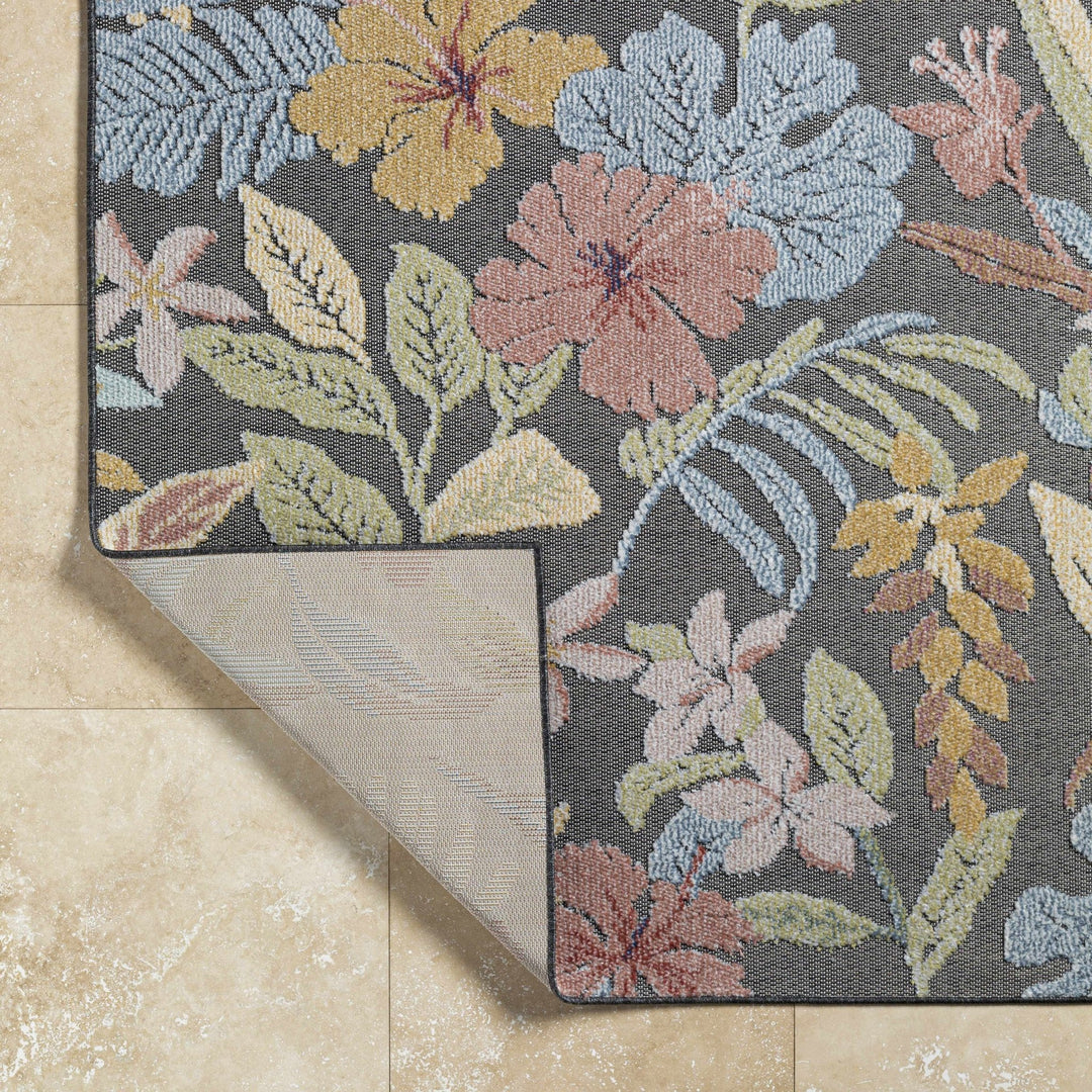 Traditional Floral Design Charcoal And Pink Machine Woven Outdoor Area Rug - The Rug Decor