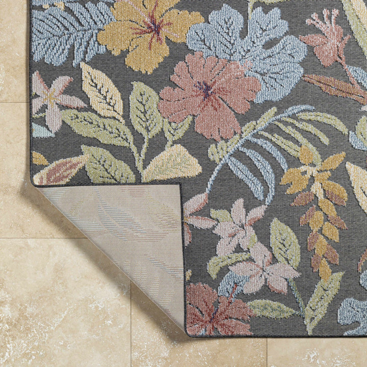 Traditional Floral Design Charcoal And Pink Machine Woven Outdoor Area Rug - The Rug Decor
