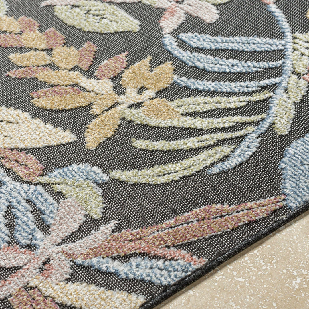 Traditional Floral Design Charcoal And Pink Machine Woven Outdoor Area Rug - The Rug Decor