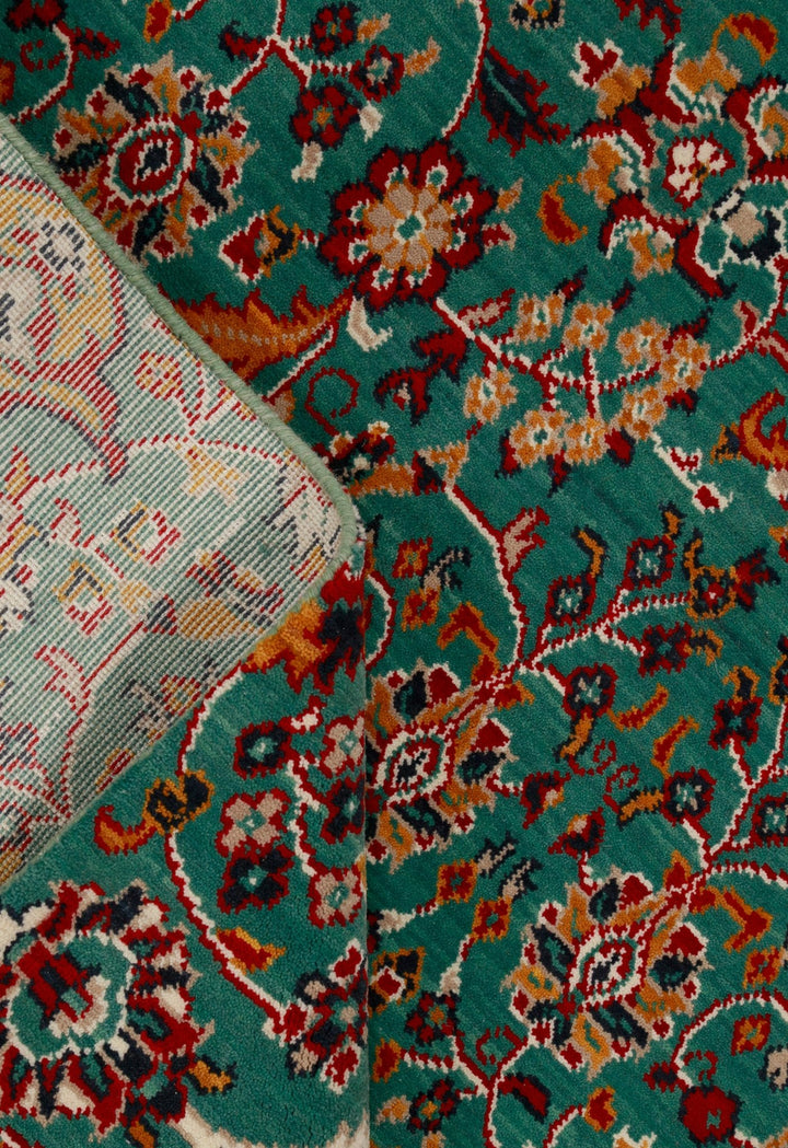 Traditional Floral Design Green And Red Wool Area Rug - The Rug Decor