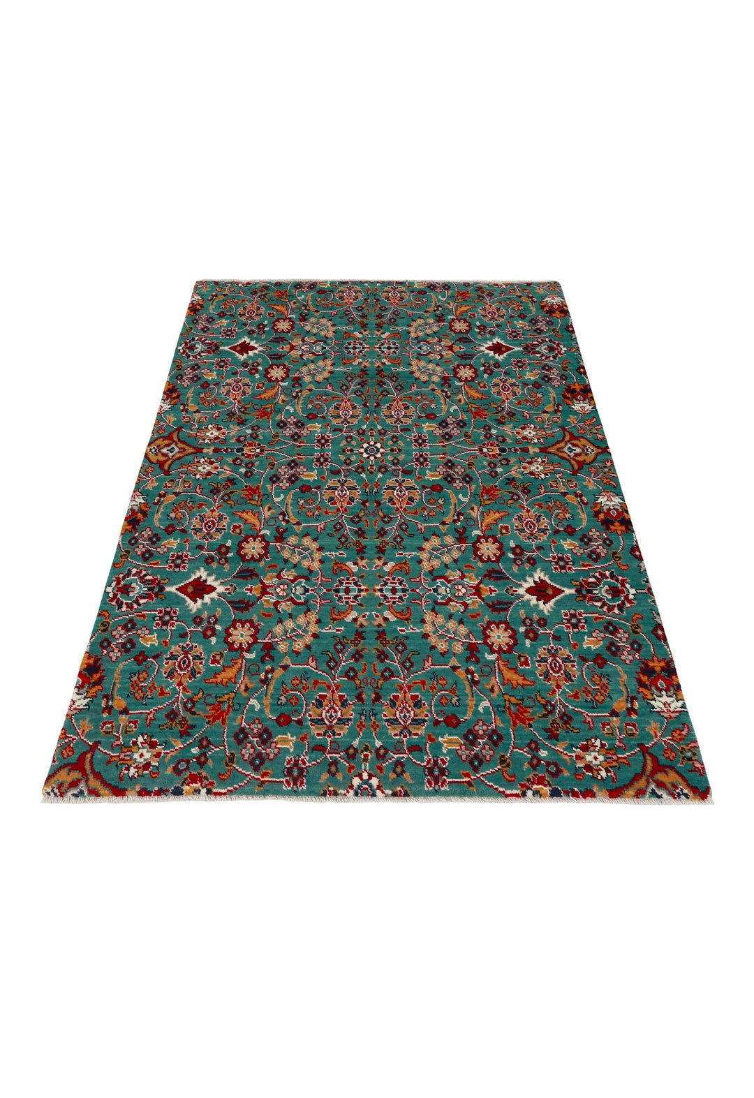 Traditional Floral Design Green And Red Wool Area Rug - The Rug Decor